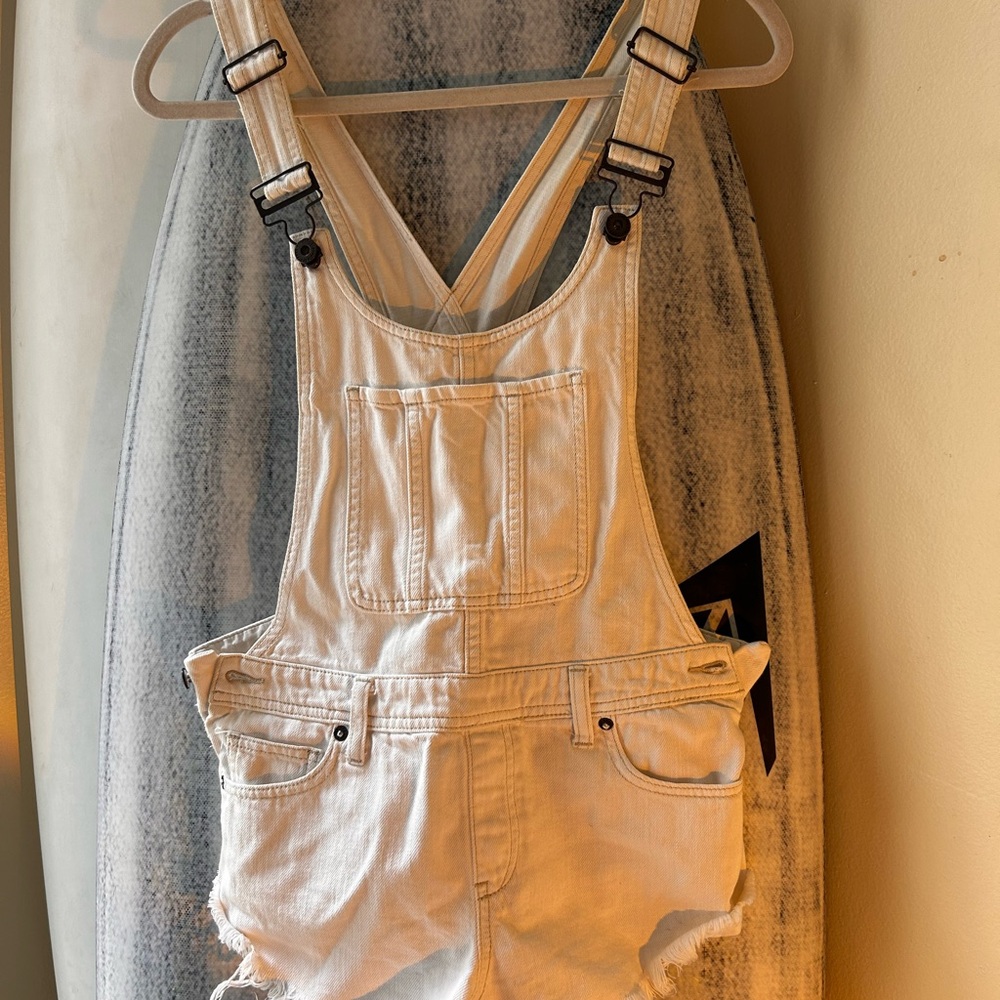 We The Free Cream Denim Overalls